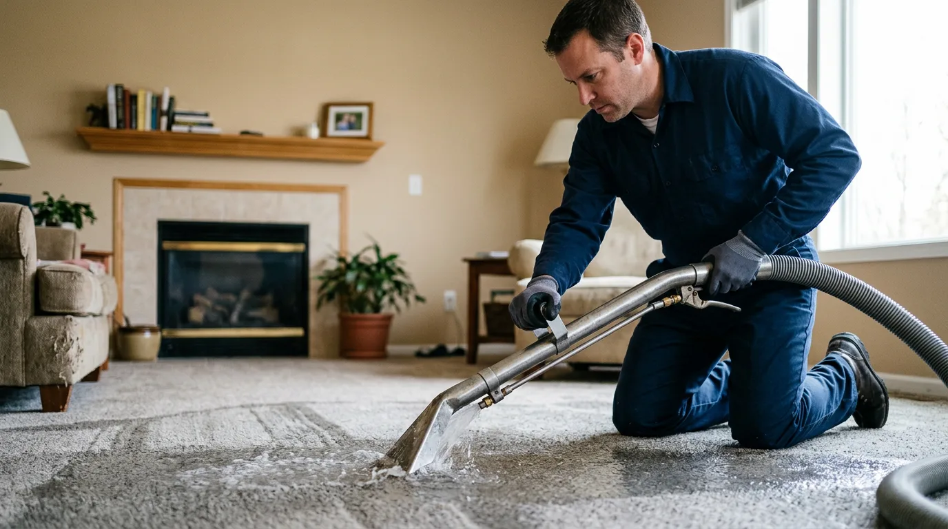 Water damage restoration technician working near Pleasureville, KY